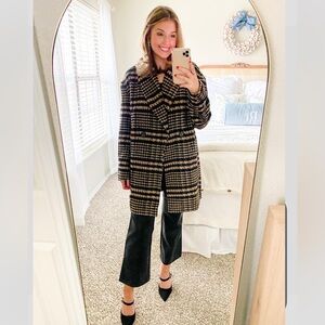 Avec Les Filles Black and Tan Plaid Wool Blend Coat